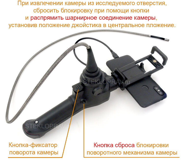 Управляемый джойстиком USB эндоскоп DELTA F-1-6мм-1м или 1,5метров (на выбор) с варио-креплением под смартфон / iPad, обзор на 360гр
