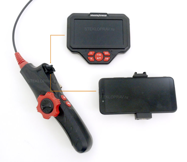 Эндоскоп Q-50-5мм-1м soft с управляемой камерой на 360гр, съемным IPS монитором 5" с возможностью быстрой его смены на USB соединение со смартфоном