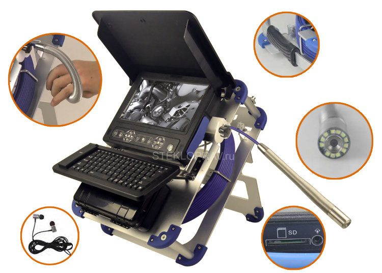Канализационный эндоскоп NR-12-23мм-30м HD с монитором 10" и клавиатурой. Улучшенная эргономика, алюминиевый сплав рамы