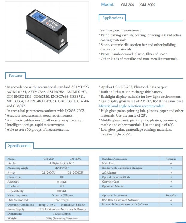 Глоссметр Gloss Meter GM-2000GU ( Диапазон 0-2000UG）